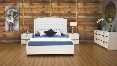 Diamond Tufted Wing Back Platform Bed in White [ID 3754451]