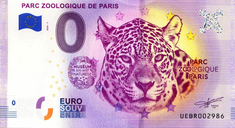 75012 Parc Zoologique De Paris 7, 2020, Billet Euro Souvenir