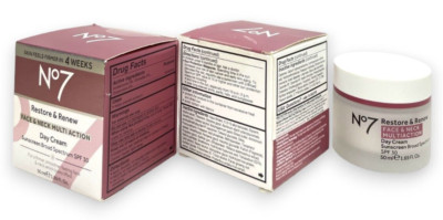 No7 Restore & Renew Face & Neck Day Cream SPF 30 (50ml/1.69fl.oz) Lot Of 2, New
