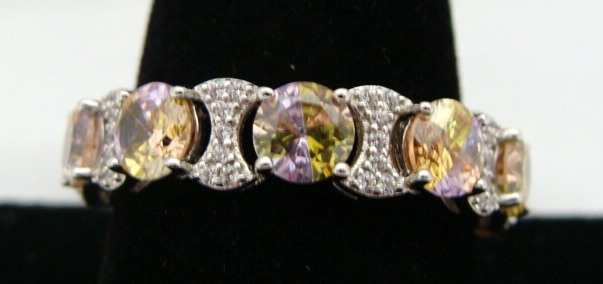 JCL China Sterling Silver Ring With Multi-Color And Clear CZ