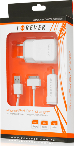 Forever Kit 3 in 1 Caricabatteria Auto Rete Universale Usb Connettore 30-pin