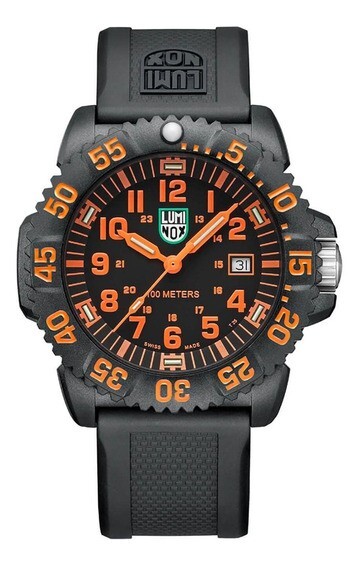 Pre-owned Luminox Sea Lion X2.2059 Carbonox Men's 100m Black / Orange Dial 44mm Watch