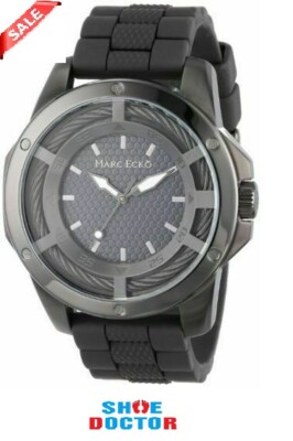 Marc Ecko Mens TheShock Black IP Stainles Steel Bolt CableCase Silicone E12537G1