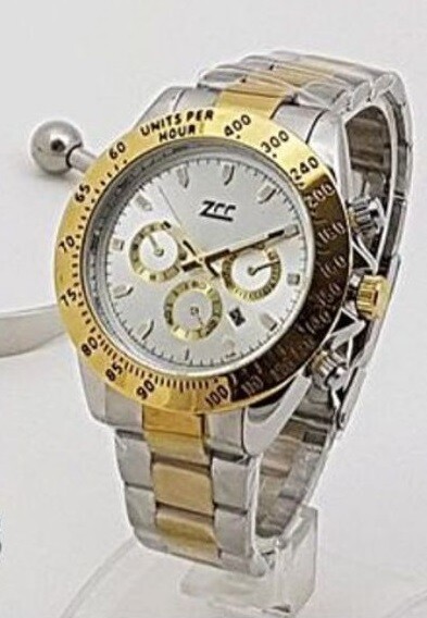 Orologio Polso ZCC 1429 Uomo Quarzo Data Elegante Bicolore Quad Silver lac