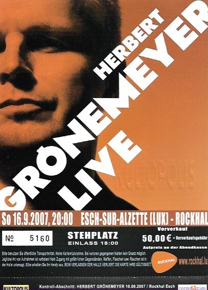 4 Tickets HERBERT GRÖNEMEYER, 12 Show Luxemburg, 2007, Neu