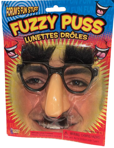 Funny Black Frame Costume Mustache Joke Fuzzy Puss Toy