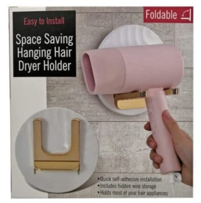 The Space Saving Hanging Hair Dryer Holder Foldable Frees up Counter Space