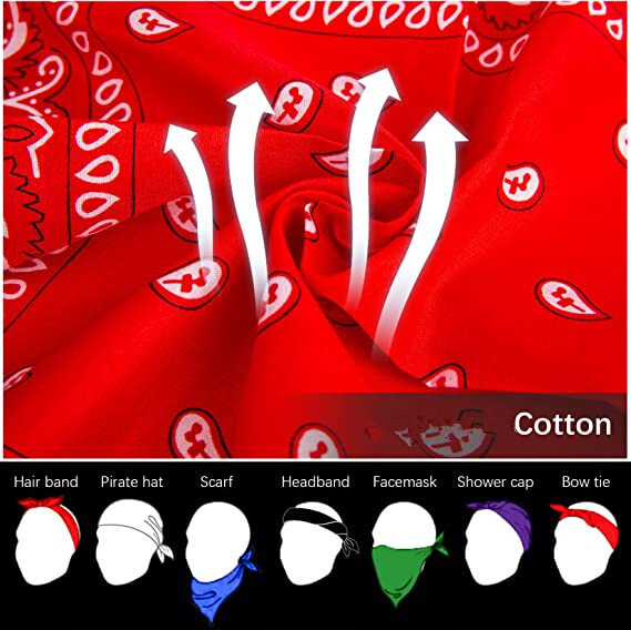Lot of 12 Wholesale 100% Cotton Paisley Print Bandana Head Wrap Scarf Face Mask