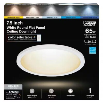 10.5-Watt Integrated LED Flush Mount 7.5 in. White Dimmable Flat Panel Ceiling