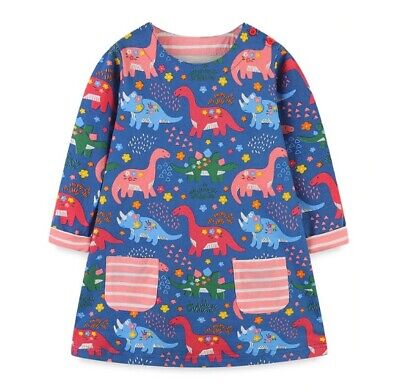 NEW Dinosaur Girls Long Sleeve Blue Pocket Tunic Dress 2T 3T 4T 5T 6 7