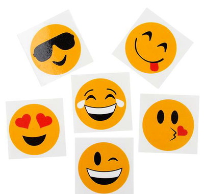 72 EMOJI TEMPORARY TATTOOS 2'' BRIGHT COLORS PARTY GOODY BAGS, CARNIVALS