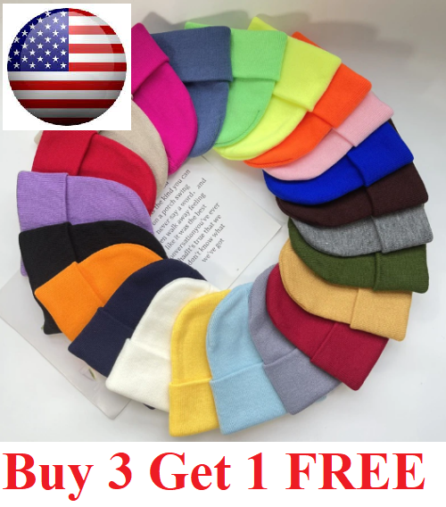 Thick Beanie warm Plain Knit Hat Baggy Cap Cuff Slouchy Skull Hats Ski Men Women