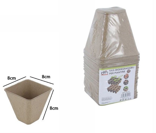 Set 18 Pezzi Vasi Biodegradabili Per Piantine Piante Fiori 8x8x8cm dfh