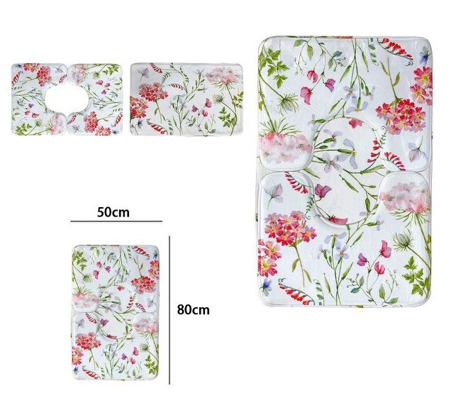 Set 3 Tappeti Tappetini Antiscivolo Per Bagno Arredo Fantasia Fiori dfh