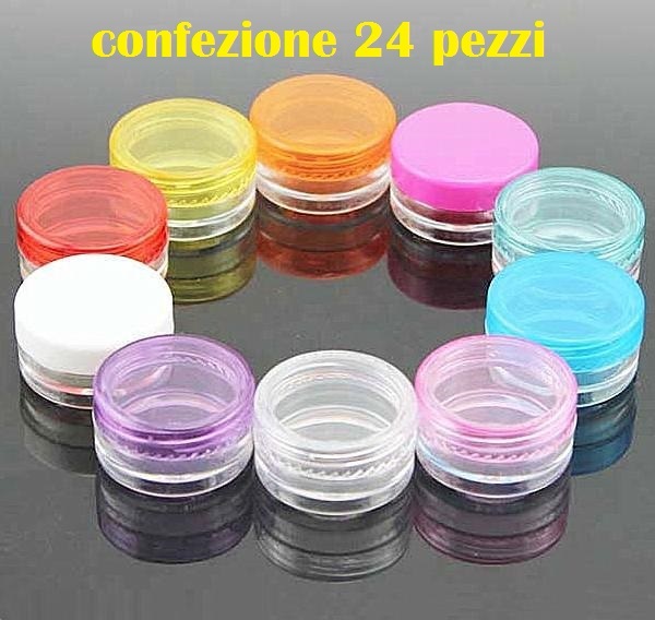 Set 24 Pezzi Piccoli Contenitori Plastica Cosmetici Trucco Creme Erbe Spatol moc