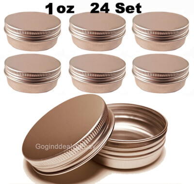   24 Set (48 pcs) 1oz Aluminum Round Screw top Metal Tin cans Container With Lid