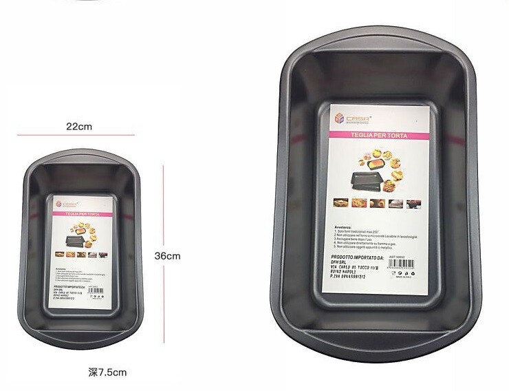 Teglia Tortiera Antiaderente Rettangolare Forno Dolce Salato 22x36x7.5cm dfh
