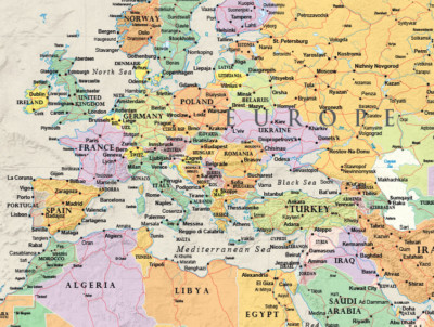 RMC 32" x 50" World Wall Map Mural Poster Classic Edition Earth Tone Wall Decor