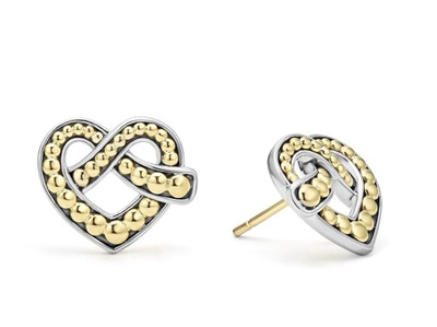 LAGOS Sterling Silver 18K GOLD CAVIAR BELOVED Two Tone Heart Stud Earrings NEW