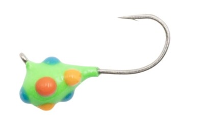 Clam Confetti Drop XL 1/16 oz - Green Multi Color Glow Dot - Ice Fishing Jig