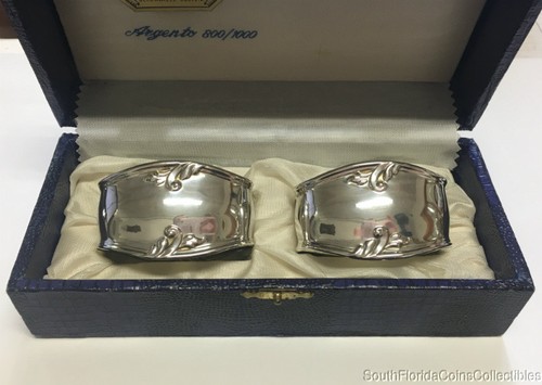 Vintage Elegant Fancy Napkin Rings 800 Fine Silver Italy in Mario Stringa Box