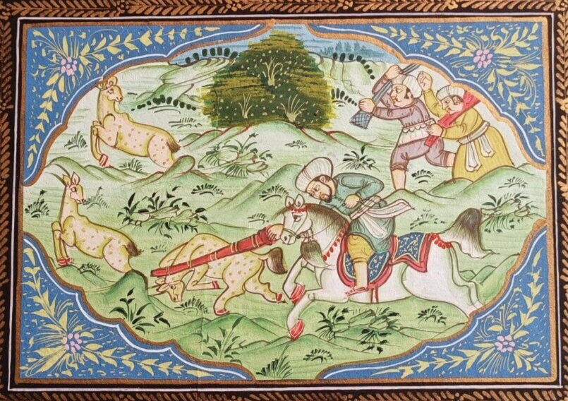 Mughal Miniature Painting Hunting Art Of Tiger & Deer - Hunting Art Of Akbar Era
