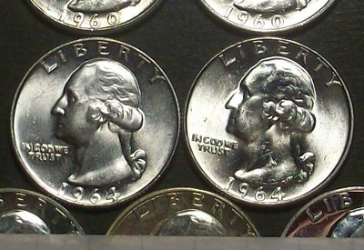 1964-P&D BU WASHINGTON QUARTERS- PRETTY CLEAN, SOLID COINS-FREE SHIPPING!