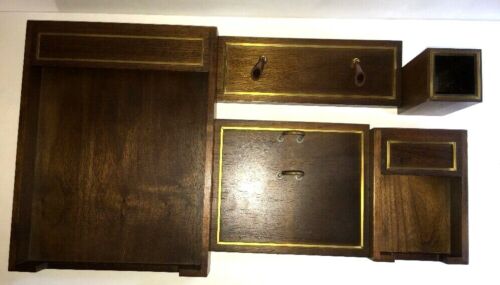 Desk Set SOLID WALNUT by Hyde Park, Mass. 5 Pieces MADE IN USA Vintage
