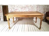Rustic Extendable Farmhouse Kitchen Dining Table Turned Leg Natural - Seats up to Twelve People