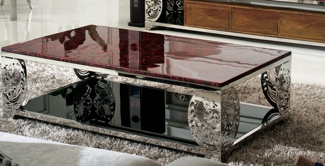 Chrome Coffee Table Rectangle Brown Marble High Gloss Office Living Room Ebay