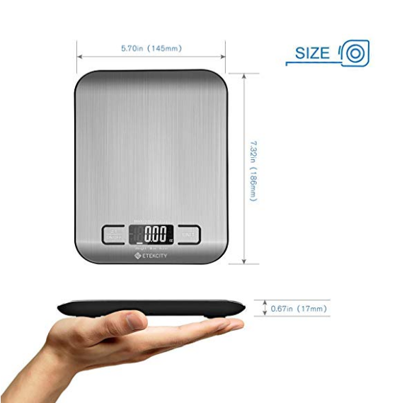 Etekcity Digital multifunction Kitchen Food Scale Stainless Steel Silver 11lbs