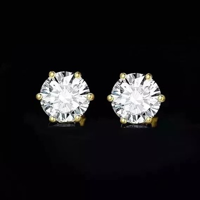 1.Ct Round Lab Created Moissanite Solitaire Stud Earrings 14K Yellow Gold Plated