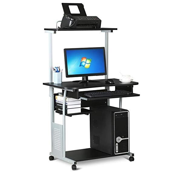 2 Tiers Shelf Keyboard Shelf W Printer Shelf Stand Home Office Pc