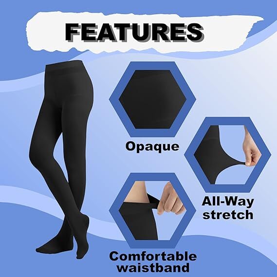 Black Opaque High Waisted Tights, 120 Denier Solid Pantyhose