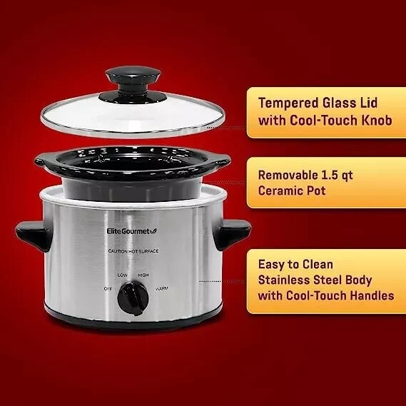Small Slow Cooker Stainless Steel Crock Pot Mini Kitchen Appliance Portable New