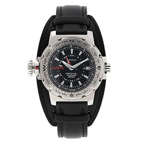 Pre-owned Seiko Slt109p2 Watch Perpetual Map Meter 200m Quartz 8f56 Steel Leather Compass