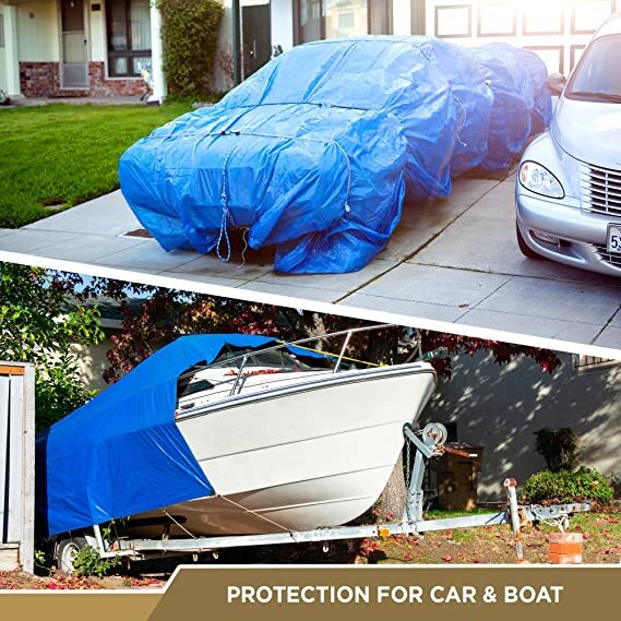 ATERET Multi-Purpose Blue Tarp Cover I Waterproof, 5-Mil Thick Plastic Poly