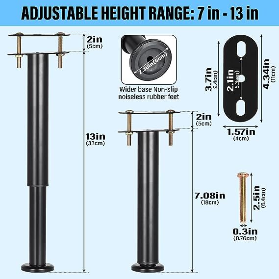 RealPlus 2pcs Adjustable Bed Frame Support Legs, Bed Support Legs