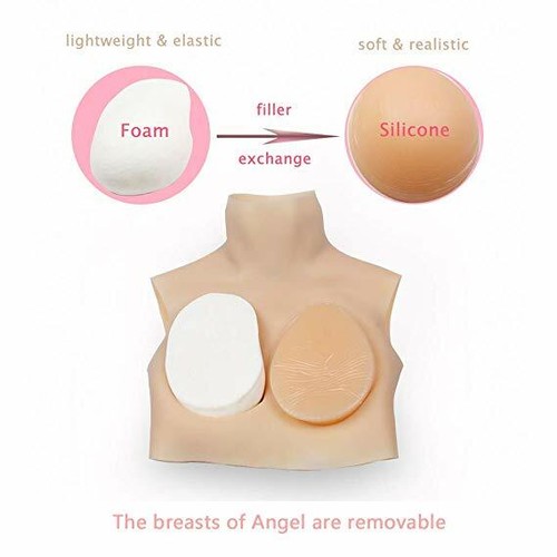 Soft Silicone Female Head Mask with Halfbody E CUP Breast Realistic Makeup Mask