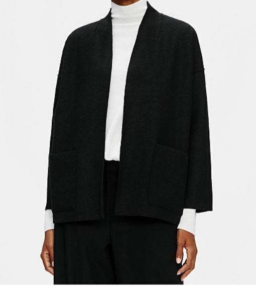 Pre-owned Eileen Fisher System High Collar Boiled Wool Kimono Jacket In Black Sz M