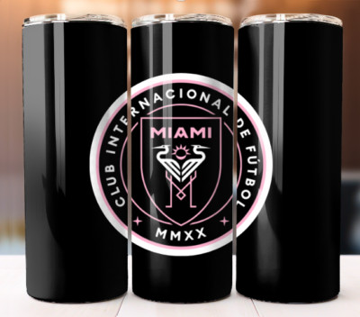 Inter Miami CF Soccer Design Tumbler 20oz Skinny Cup Mug Lid w/ Straw