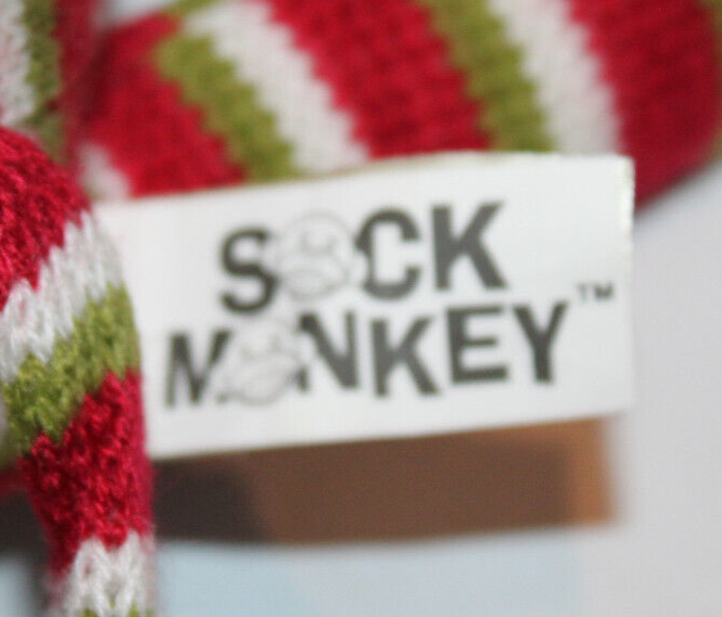 Dan Dee sock monkey plush squeak toy antlers & bow tie Christmas colors striped
