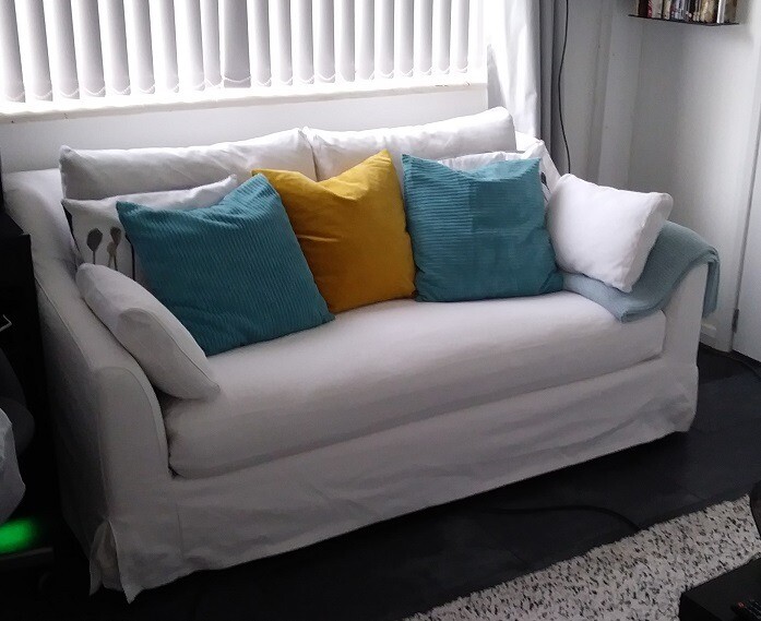 IKEA FARLOV 2 seater white fabric sofa removable cover deep pocket