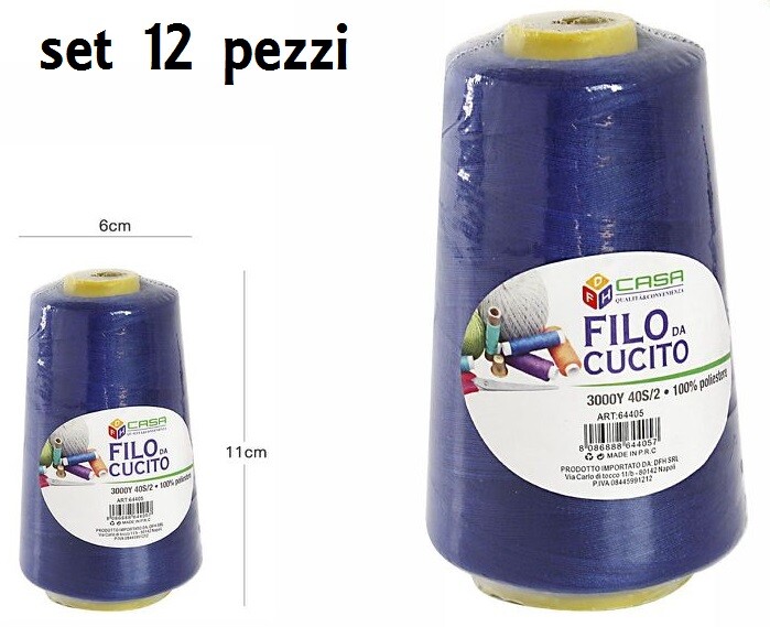Set 12 Pz Filati A Cono Filo Poliestere Cucito 3000Y 40S/2 Blu 64405-16 dfh