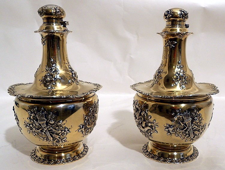 A magnificent pair of sterling perfume bottles, Tiffany & Co., NY c.1891-1902