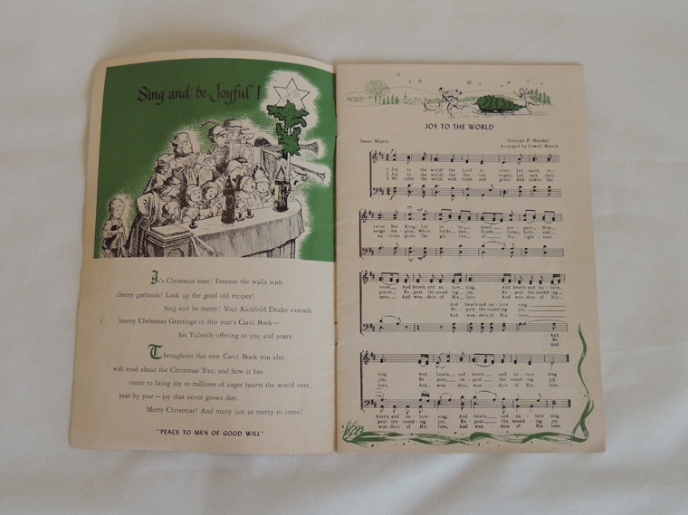 2 Vtg 1950s Christmas Carol Song Books.. Advertising Richfield Oil & Grolier