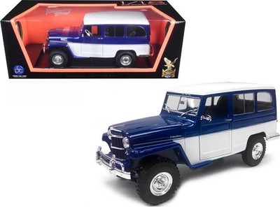 1955 Willys Jeep Station Wagon Dark Blue and White 1/18 Diecast Model Car by
