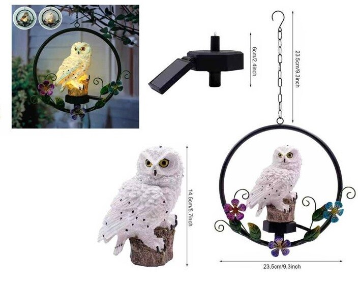 Energia Solare Giardino Luce Sentiero Prato Gufo Animale Ornamento Lampada cir
