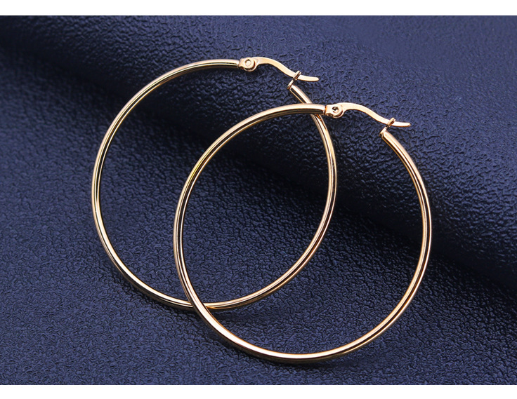 Gold Rose Gold Black Silver Stainless Steel Simple Round Hoop Earrings 10mm-70mm