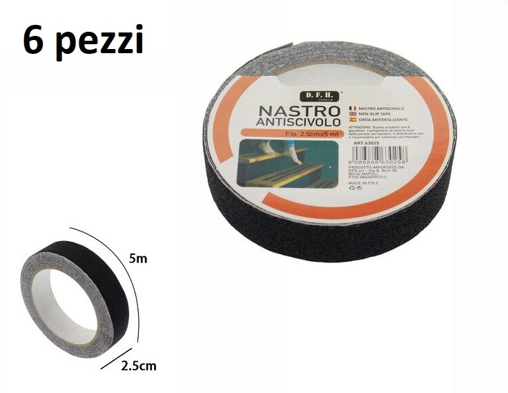 Set 6 Pezzi Rotolo Nastro Adesivo Antiscivolo Scale Doccia Esterni 5mx25mm dfh